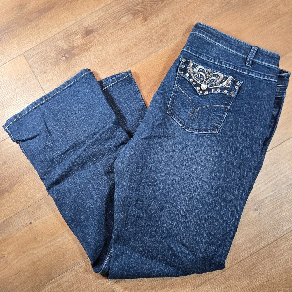 HipStar Womens Jeans 22 Medium Wash Stretch Denim Bedazzled Jeweled